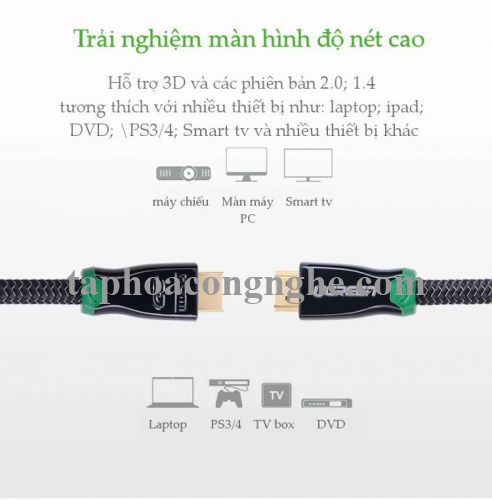 Ugreen 10299 20M Màu đen Đầu nối kim loại cáp Hdmi cao cấp với nylon 1.4V Full Copper 19 + 1 HD126 30010299